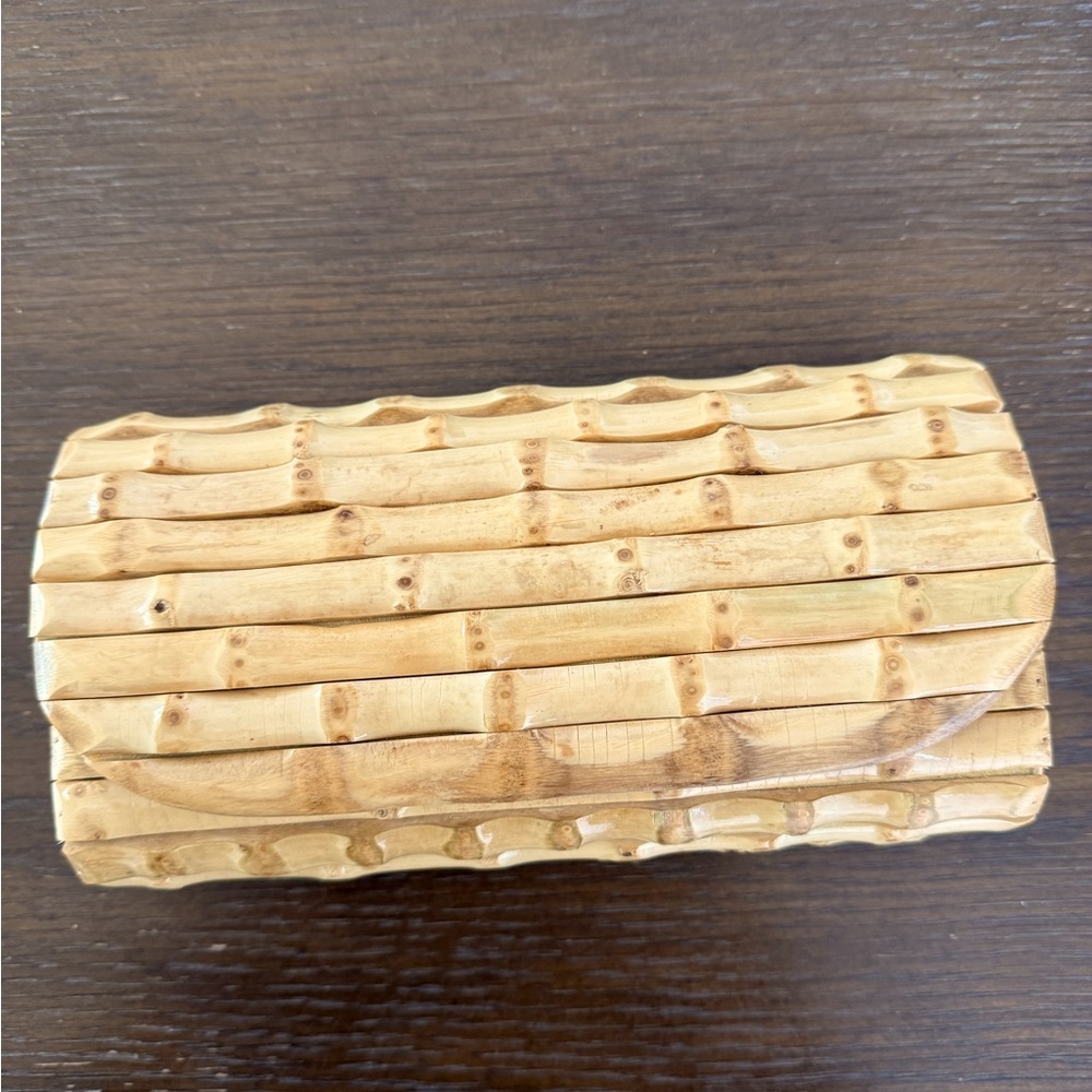 J. McLaughlin wooden bamboo clutch